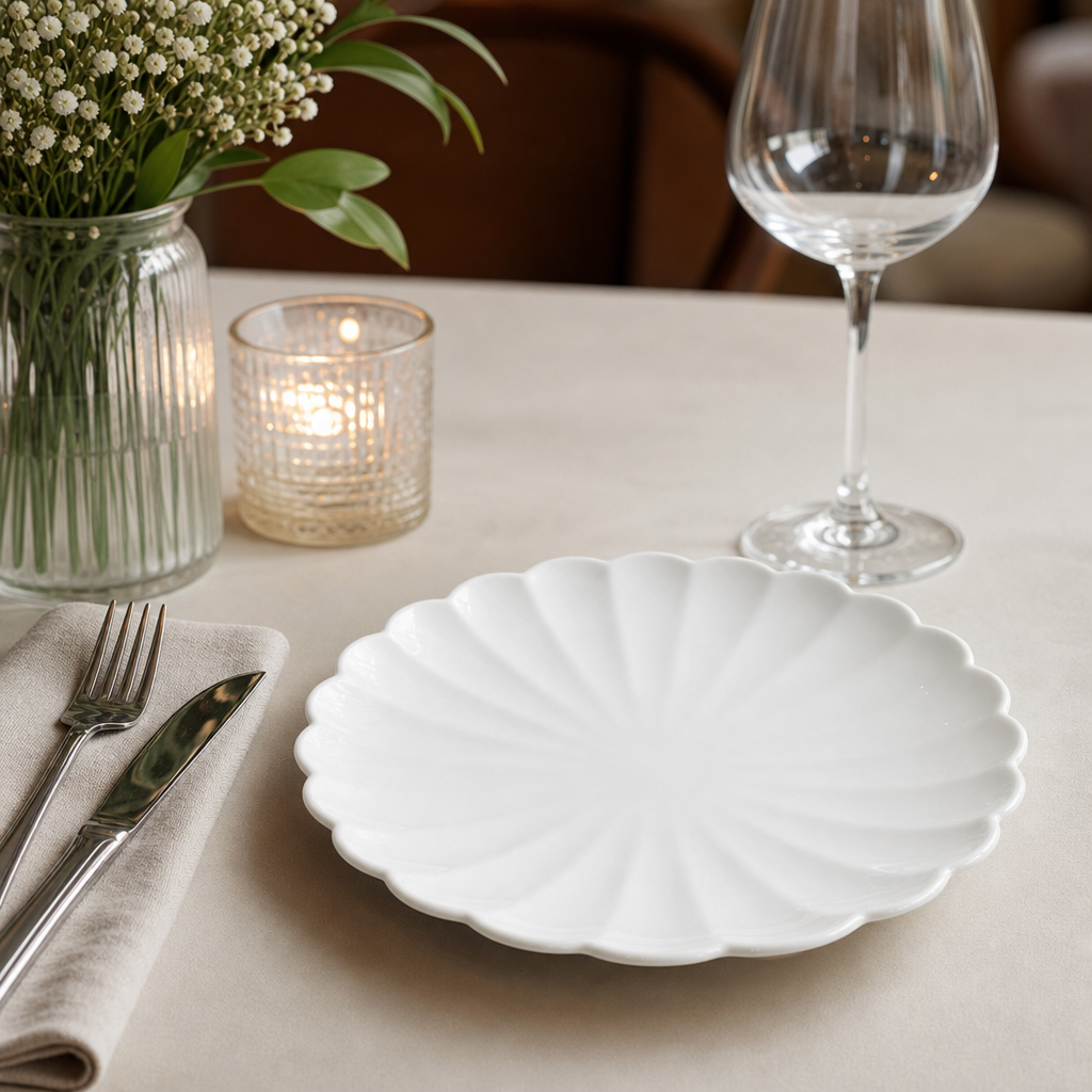 Scalloped Plates 175mm Porcelain for Elegant Dining (Pack of 6)