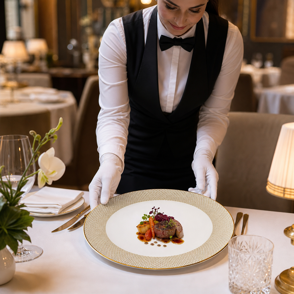 Coupe Plates 300mm Gold Bone China for Upscale Dining (Pack of 6)