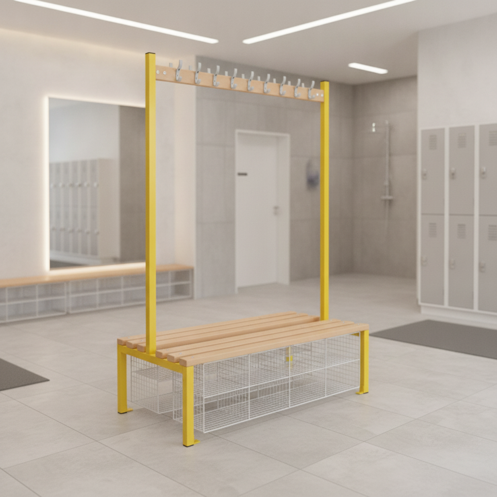 Powder Coated Steel Double-Sided Island Seating for Changing Rooms