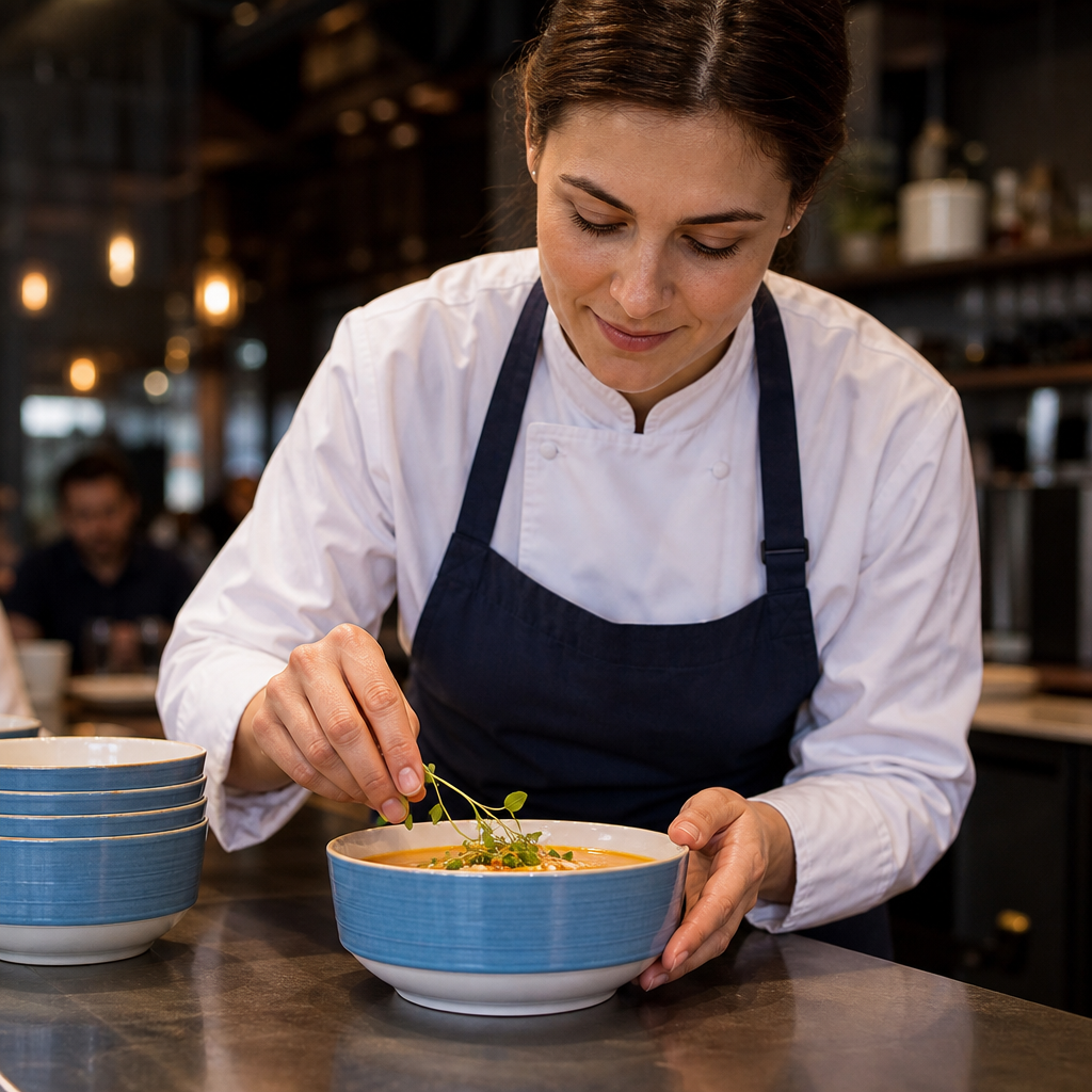 Stacking Soup Bowls Alumina 285ml Blue Vitrified Ceramic for Cafés & Restaurants (Pack of 36)