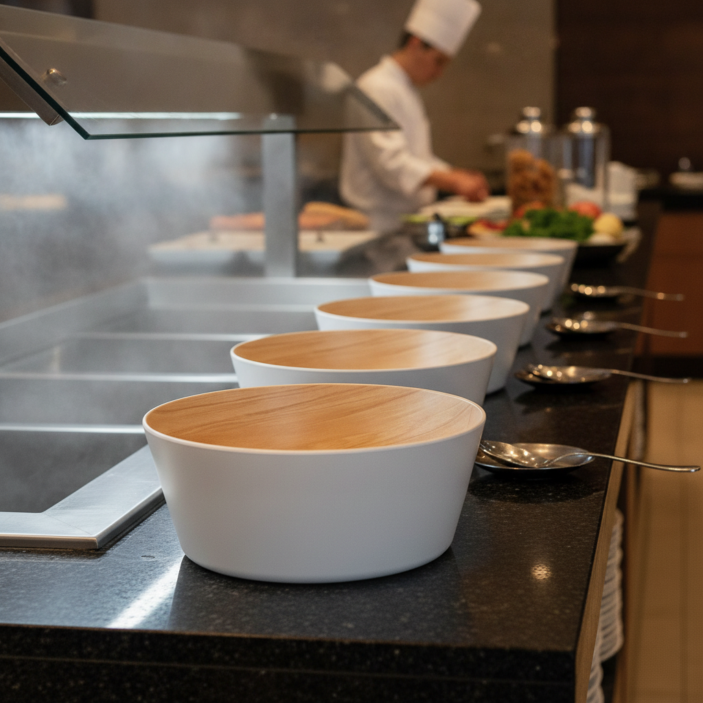 Melamine Wood-Effect Bowl 200mm for Buffets (Pack of 1)