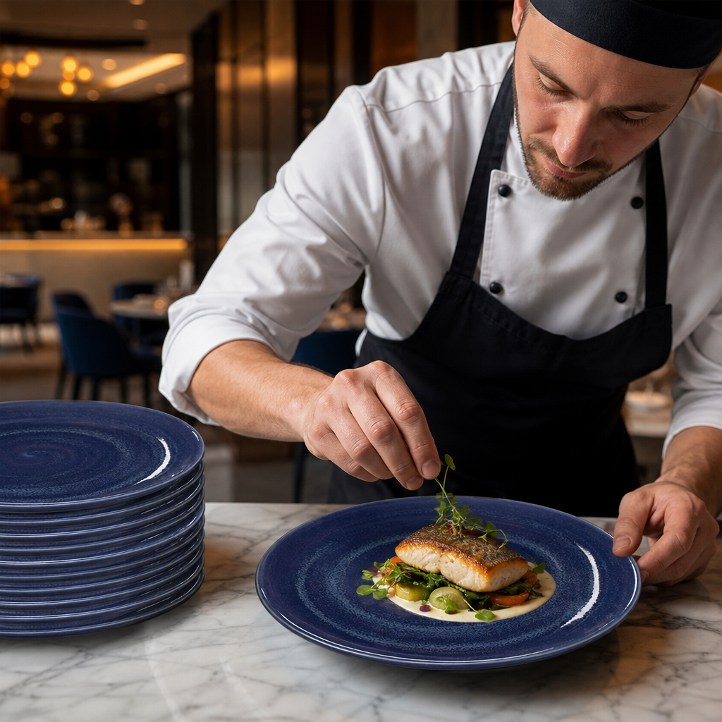 Coupe Plates 280mm Blue China for Restaurants & Cafés (Pack of 12)