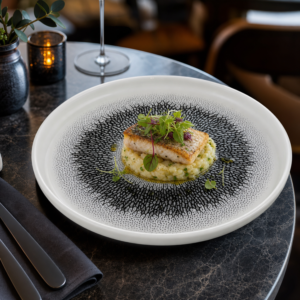 Walled Plates Black Vitrified Ceramic for Hospitality Use (Pack of 6)