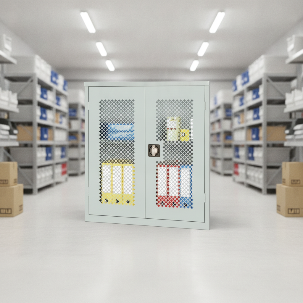 Powder Coated Steel Lockable Stock Control Cupboard Grey for Retail Spaces