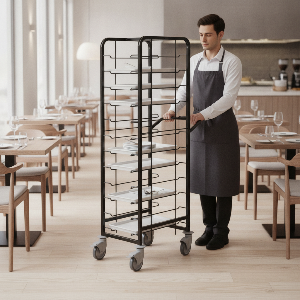 Powder Coated Enamel Clearing Trolley for Busy Dining Rooms