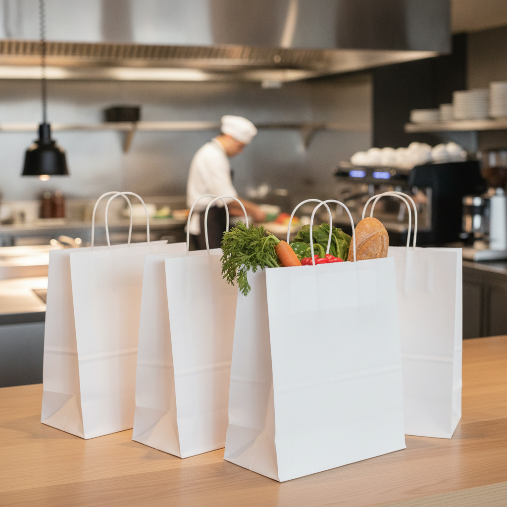 White Paper Carrier Bags Large for Grocery Transport (Pack of 250)
