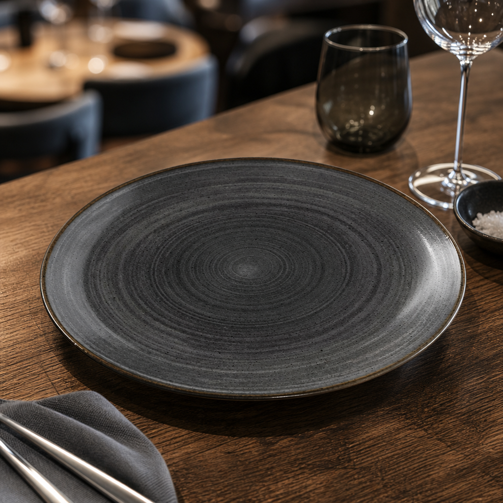 Coupe Plates 286mm Black Vitrified Ceramic for Restaurants & Cafés (Pack of 12)