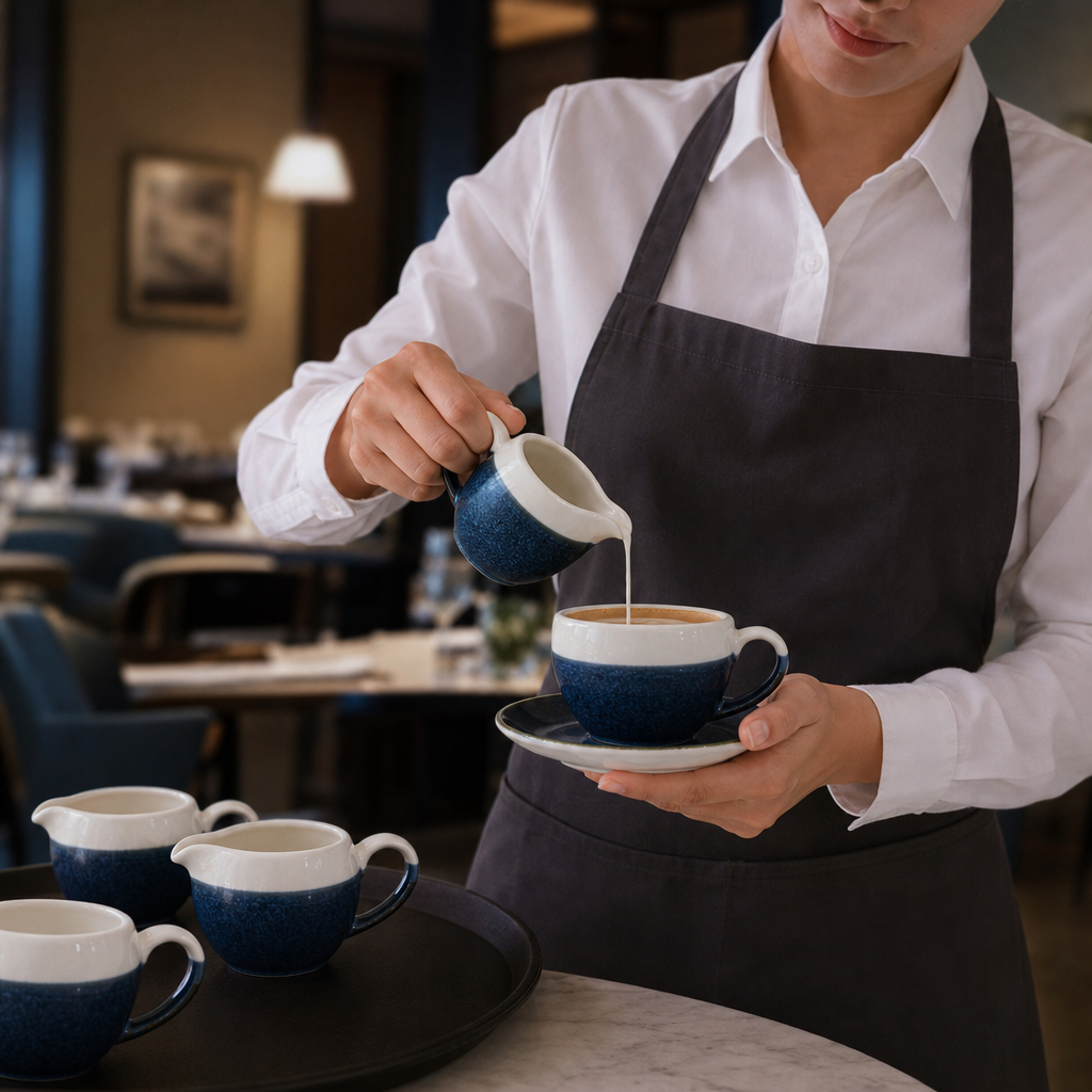 Sapphire Blue Super Vitrified Ceramic Jugs 110ml for Caf? (Pack of 4)