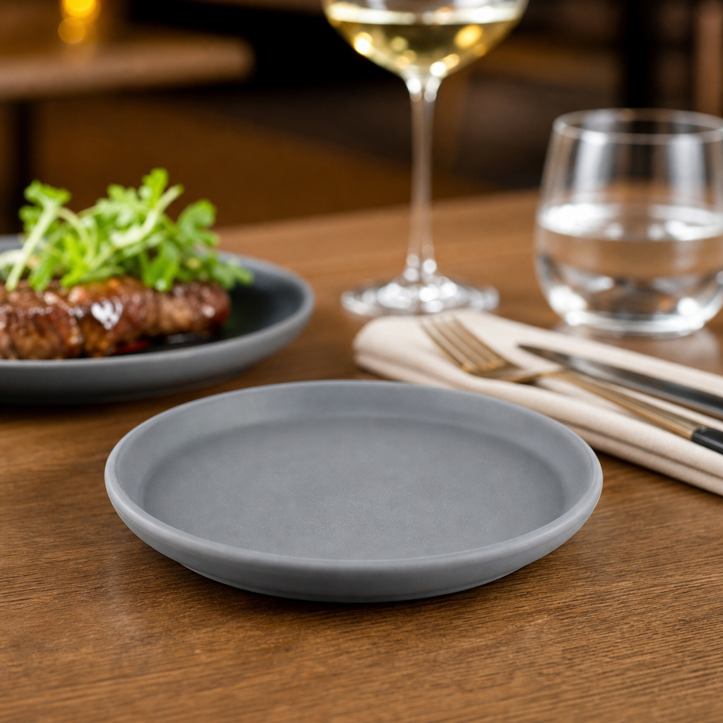 Walled Plates 157mm Grey Vitrified Ceramic for Stylish Dining (Pack of 6)