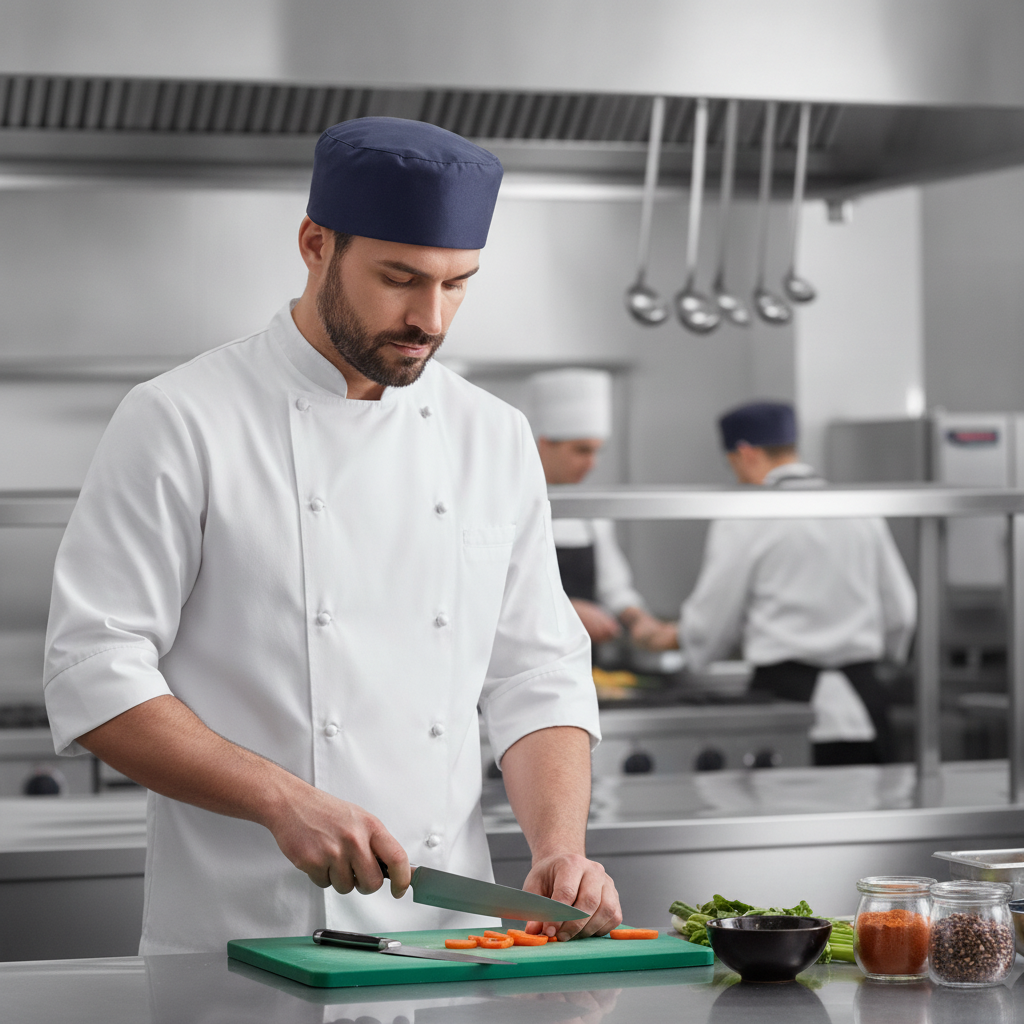 Cotton & Recycled Polyester Blue Chefs Skull Cap for Culinary Professionals
