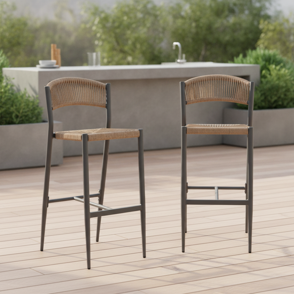 Rattan Outdoor Bar Stools with Aluminium Frame 1040mm for Stylish Seating (Pack of 2)