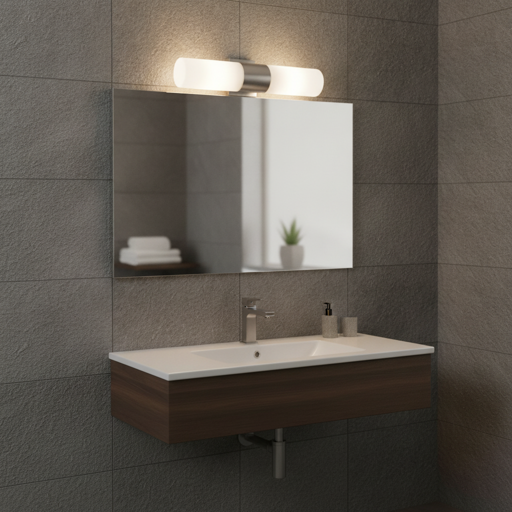 Glass Double Wall Light in Brushed Steel for Bathrooms & Hallways