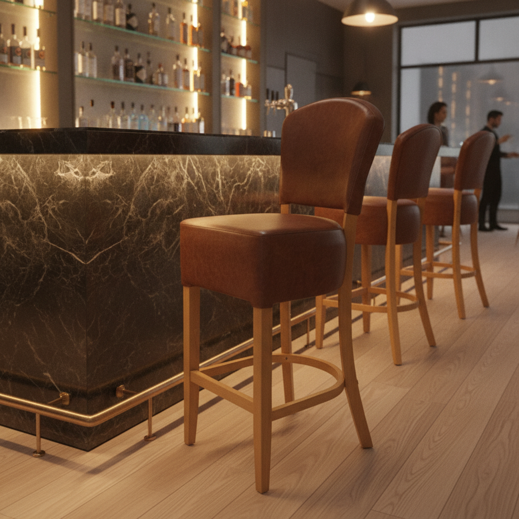 Faux Leather Bar Chair with Soft Oak Finish 1175mm for Commercial Use