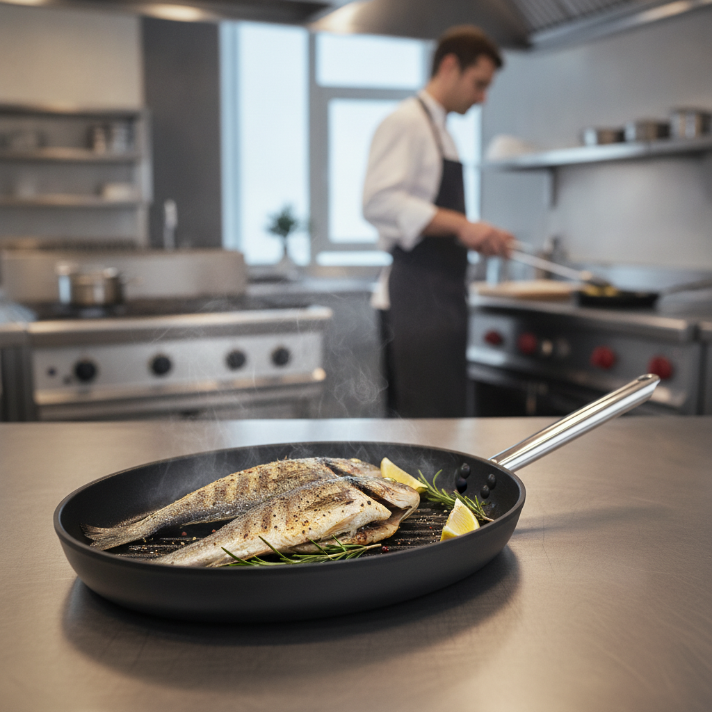 Cast Aluminium Non-Stick BBQ Pan 35cm for Grilling Fish