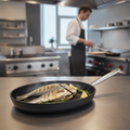 Cast Aluminium Non-Stick BBQ Pan 35cm for Grilling Fish