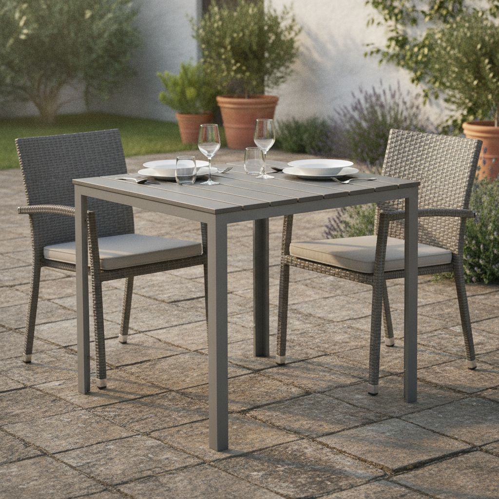 HDPE Grey Slatted Outdoor Table 742mm for Al Fresco Dining
