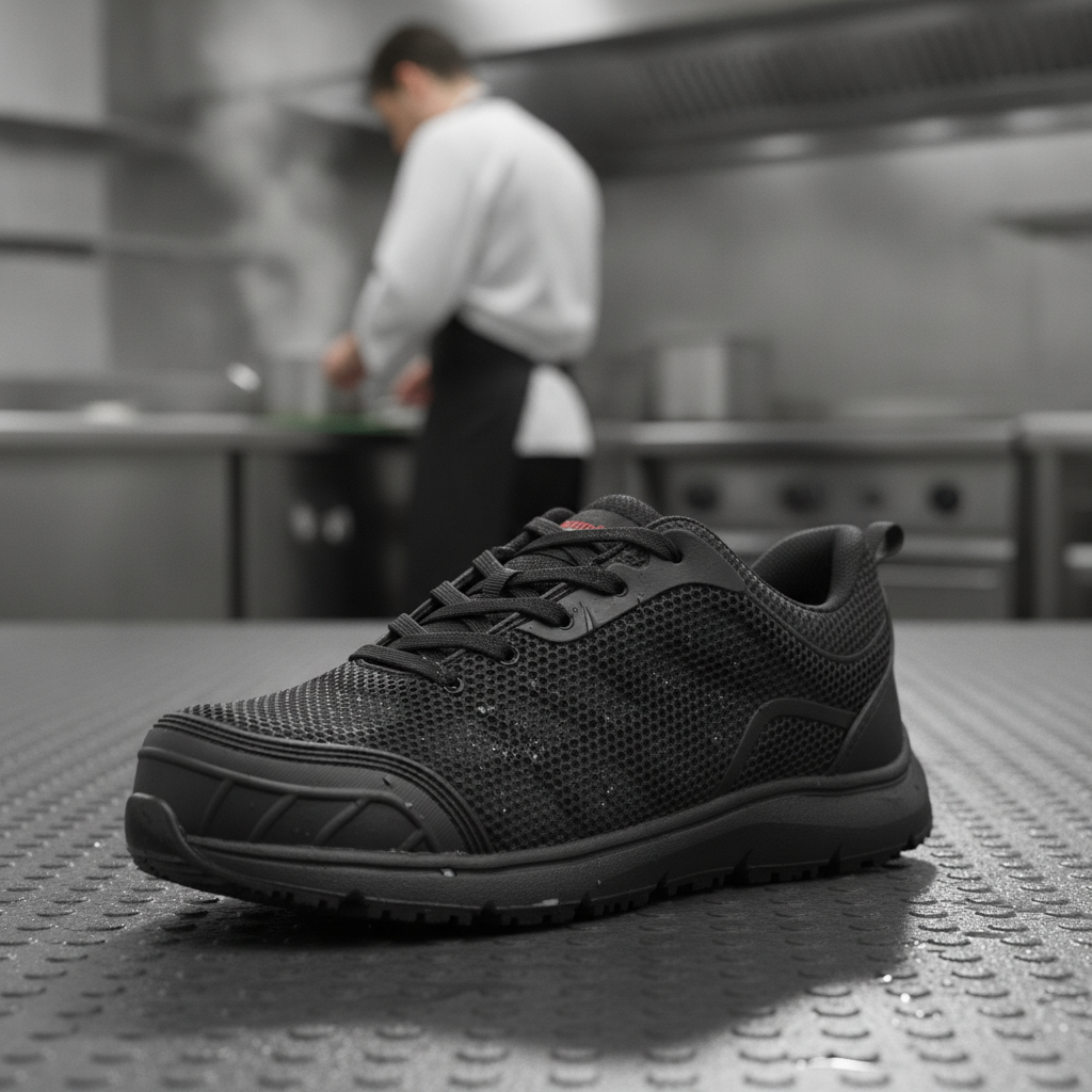 Thermoplastic Black Waterproof Safety Trainers for Catering & Hospitality