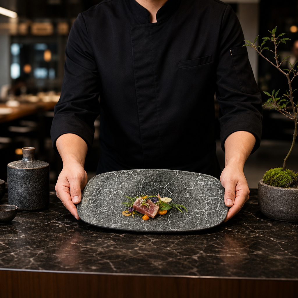 Oblong Plate Black Vitrified Ceramic for Restaurants