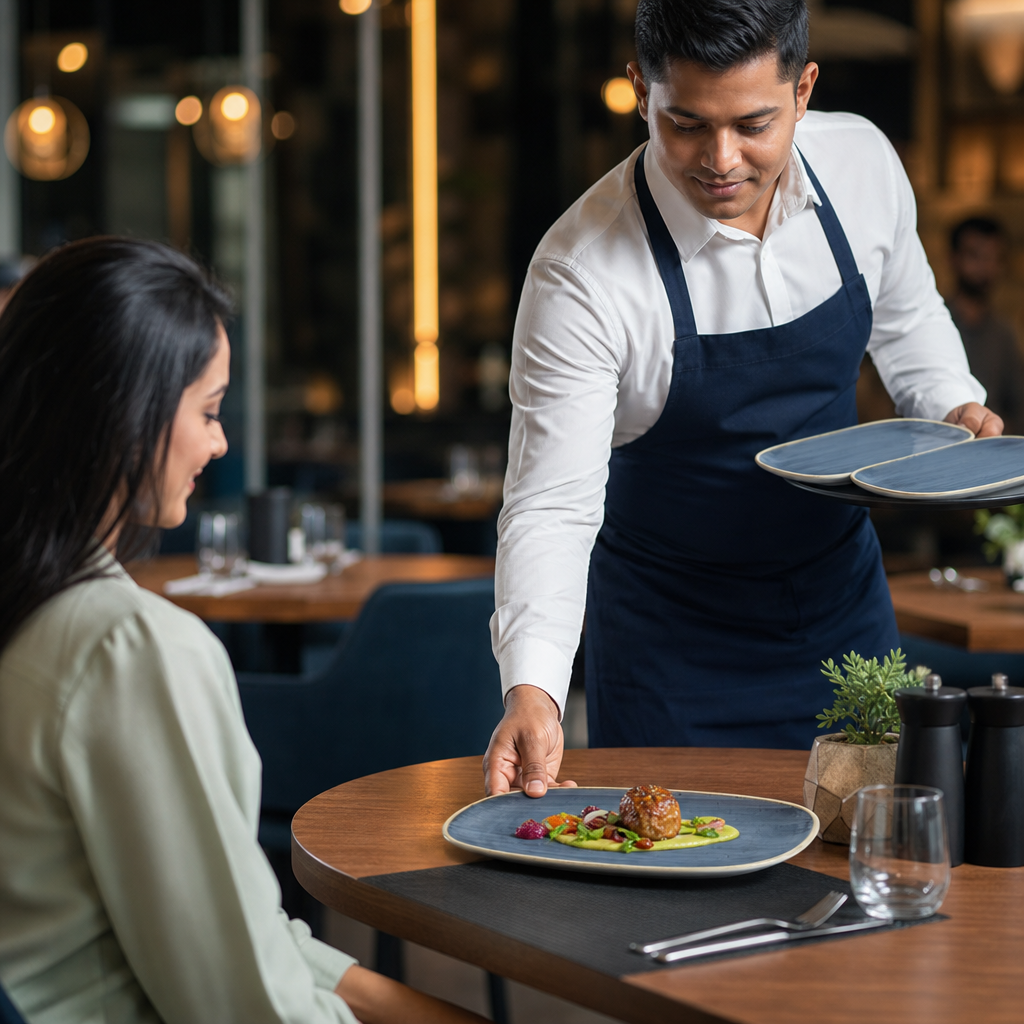 Rectangular Plates Blue Vitrified Ceramic for Dining (Pack of 6)