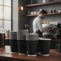 Cardboard Black Ripple Wall Takeaway Coffee Cups 455ml for Hot Drinks (Pack of 500)