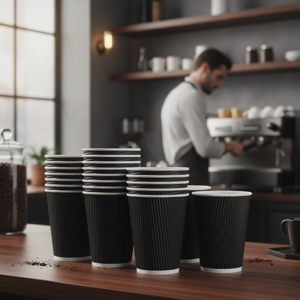 Cardboard Black Ripple Wall Takeaway Coffee Cups 455ml for Hot Drinks (Pack of 500)