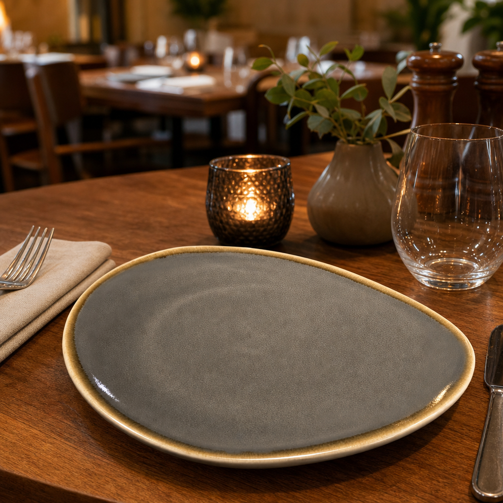 Triangular Plates Grey Charcoal Porcelain for Cafés & Restaurants (Pack of 6)