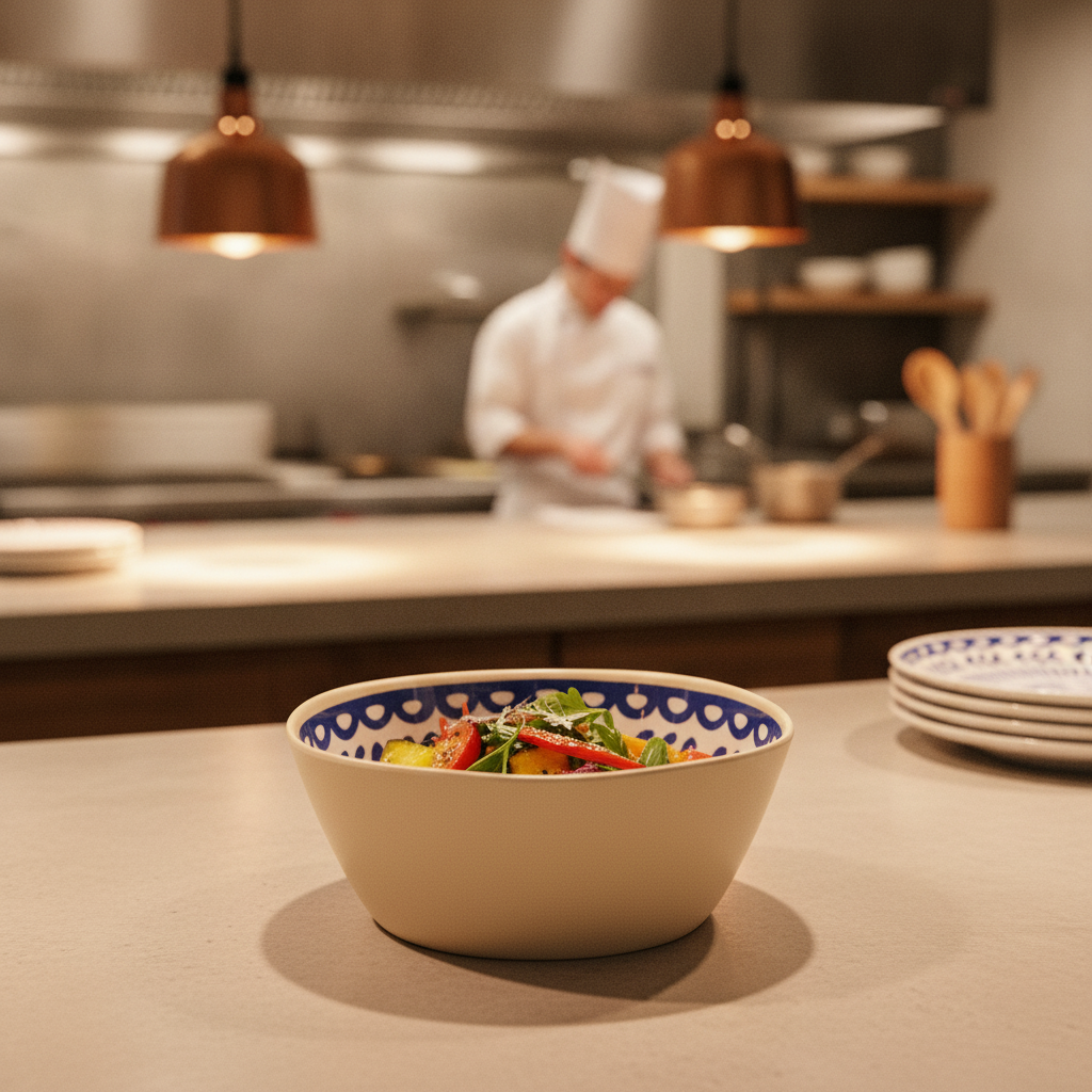 Melamine Bowl with Blue & White Interior 200mm for Catering
