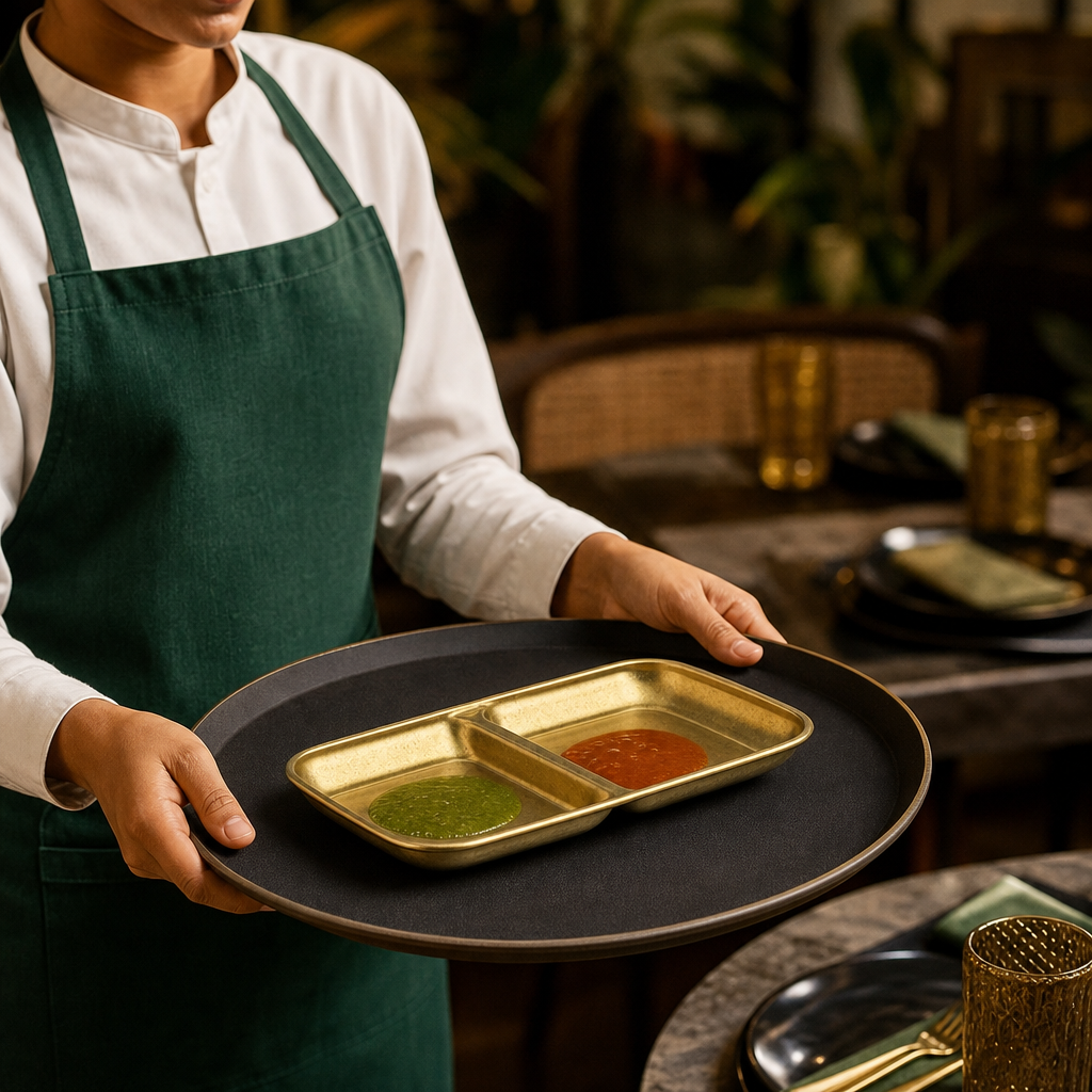 Double Dip Trays Rumbled Finish Gold Stainless Steel for Dining (Pack of 12)