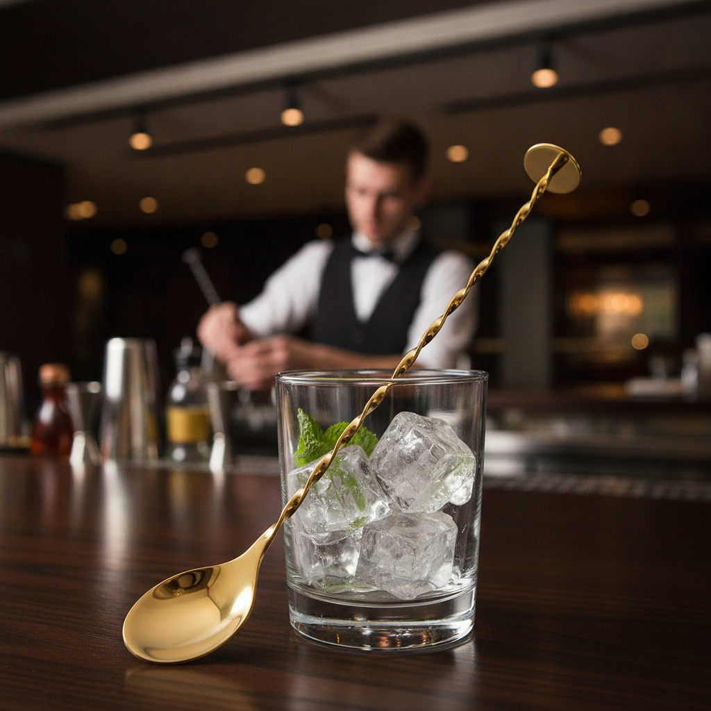 Stainless Steel Gold Plated Cocktail Spoon 280mm for Mixing Drinks