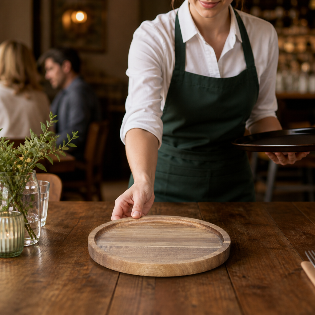 Acacia Wood Round Plate 150mm for Country Pubs & Cafés