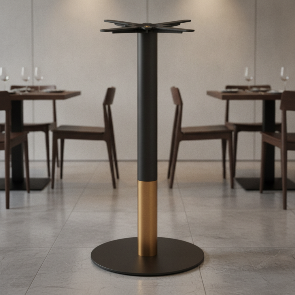 Steel Round Table Base with Gold Collar 880mm for Indoor Use