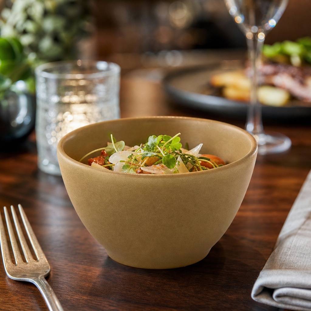 Porcelain Deep Bowls 240ml in Sand for Dining & Catering