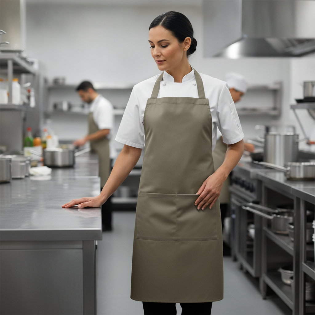 Polycotton Olive Bib Apron for Professional Use
