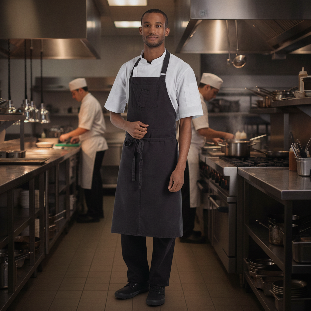 Cotton Steel Grey Wide Bib Apron for Culinary Professionals