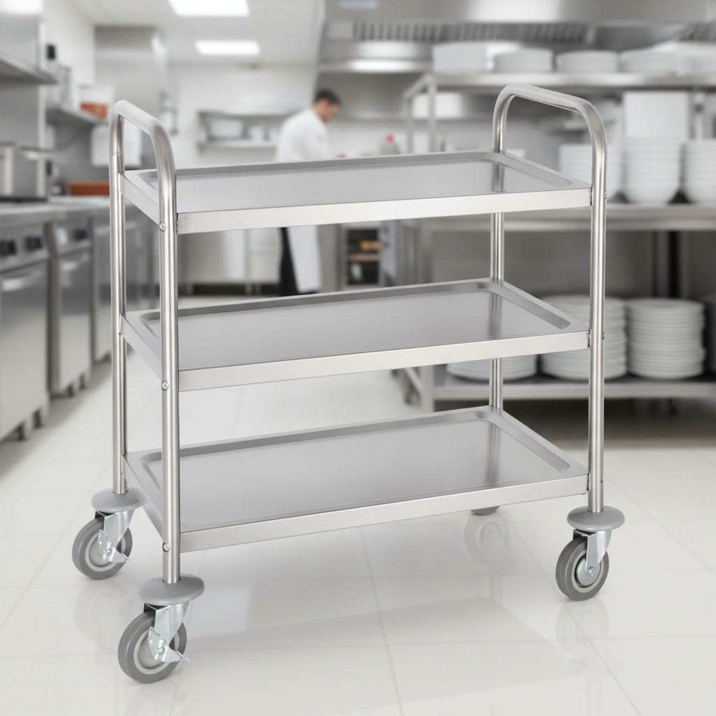 Stainless Steel 3 Tier Clearing Trolley for Efficient Service