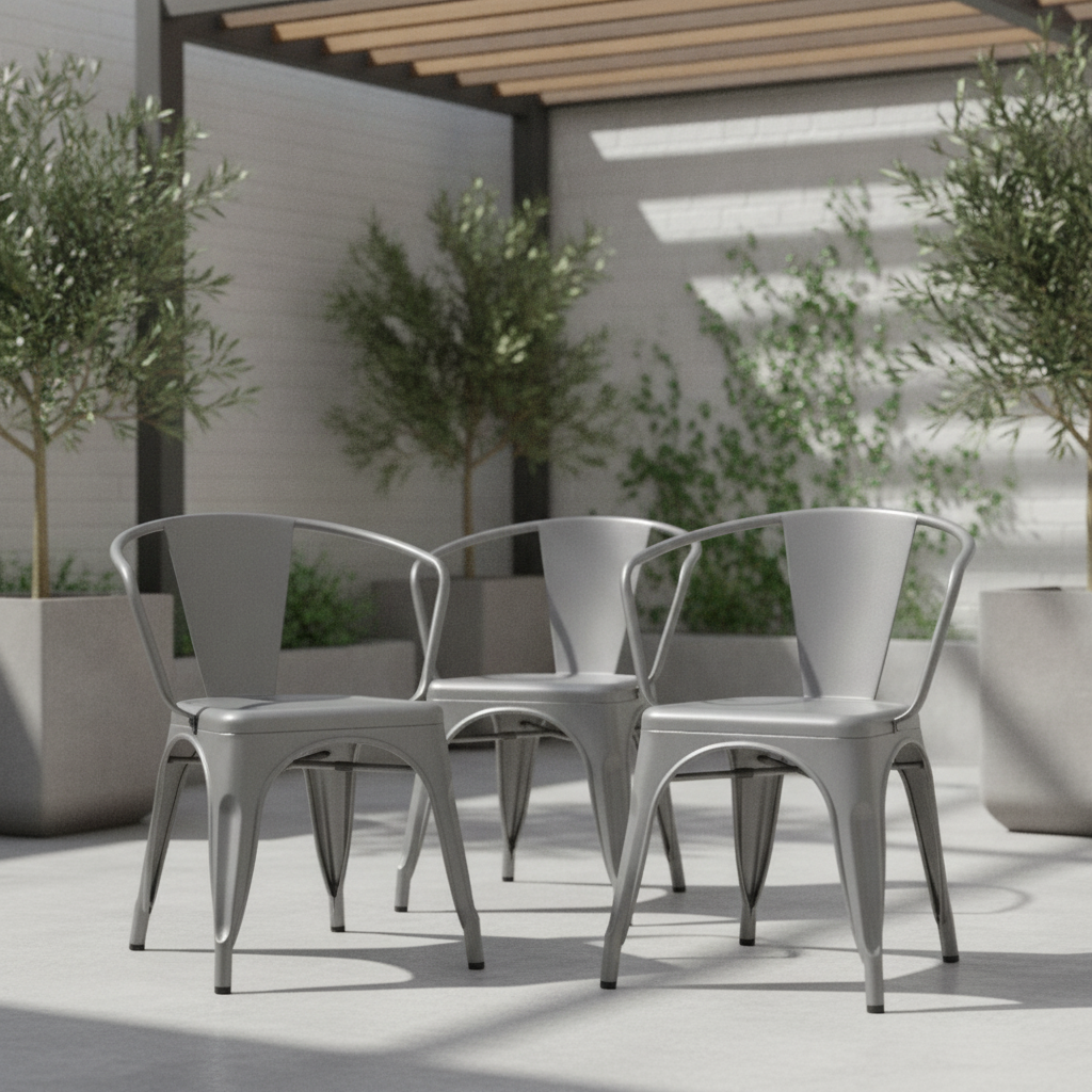 Powder Coated Steel Curve Armchairs Grey 720x450mm for Indoor & Outdoor Use (Pack of 4)