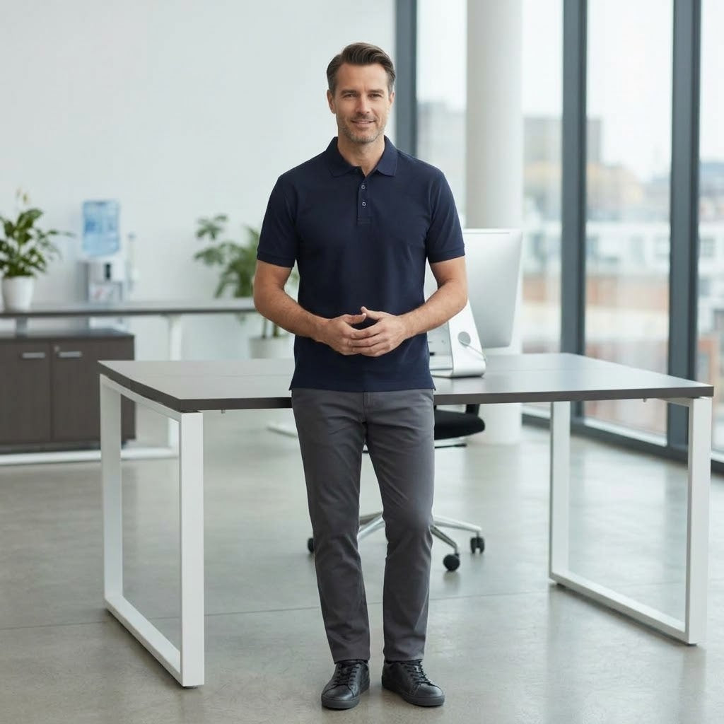 Polycotton Navy Short Sleeve Polo Shirt for Active Professionals (Size S-3XL)