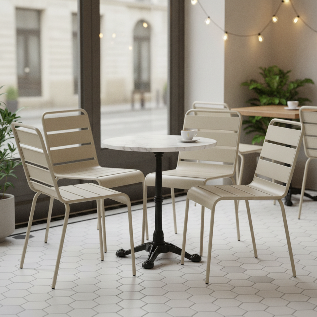 Powder Coated Steel Slatted Side Chairs Taupe 830x470mm for Cafés & Bistros (Pack of 4)