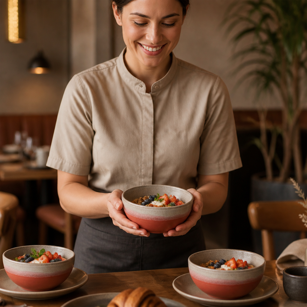 Coral Stoneware Bowls 110mm for Serving Breakfast & Desserts