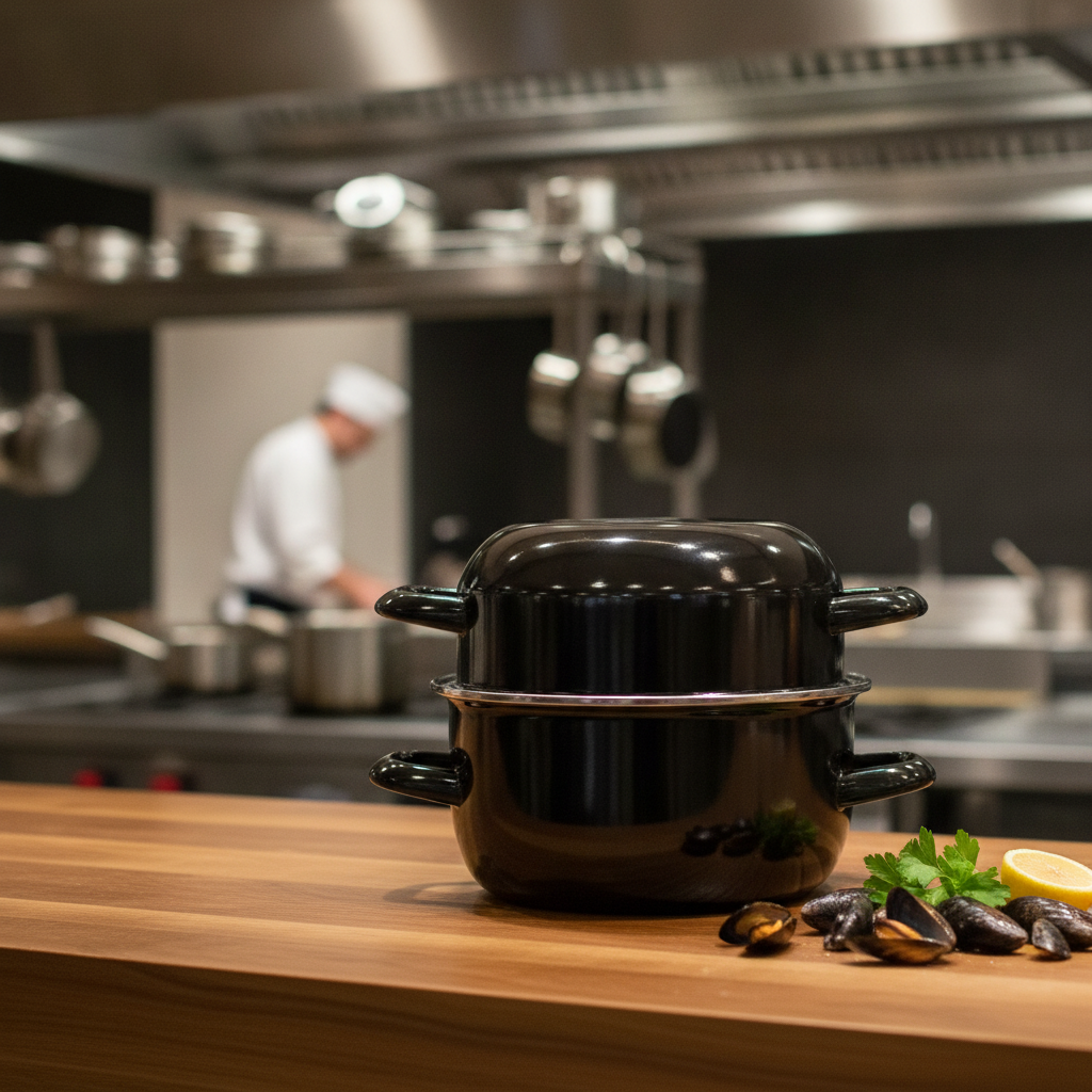Enamel Mussel Pot 2400ml for Seafood Service