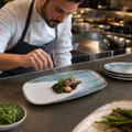 Chefs Oblong Plate Blue White Vitrified Ceramic for Restaurants (Pack of 6)