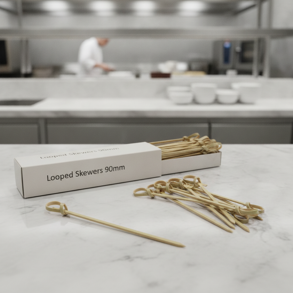 Bamboo Looped Skewers 90mm for Mobile Catering (Pack of 100)