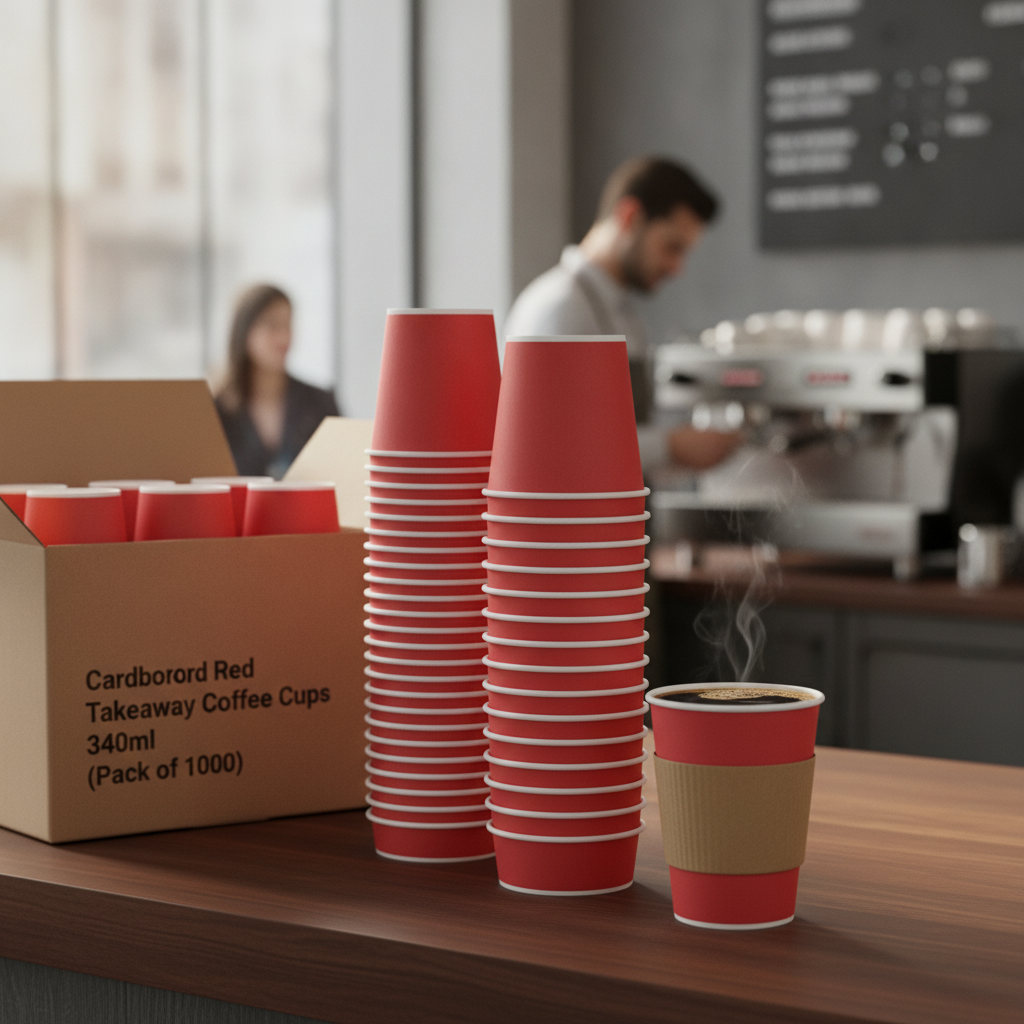 Cardboard Red Takeaway Coffee Cups 340ml for Cafés & Restaurants (Pack of 1000)