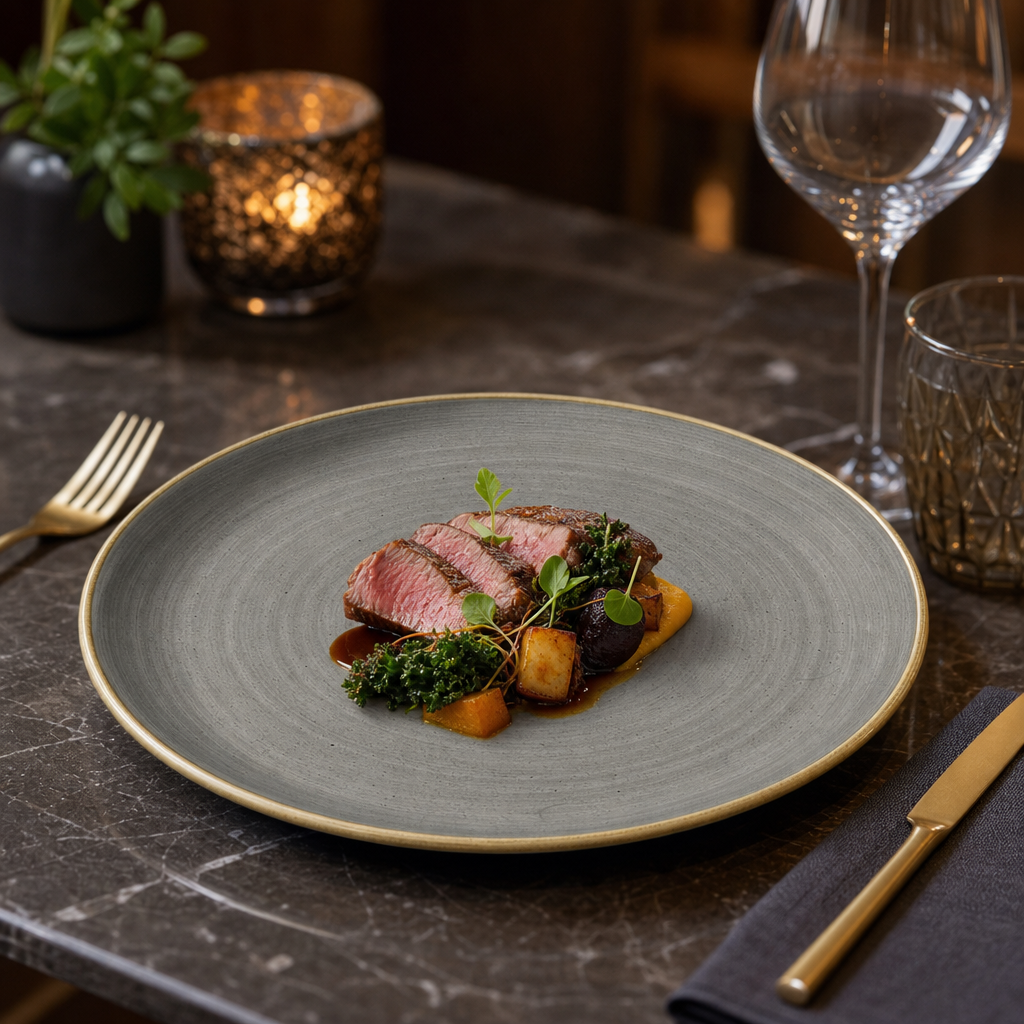 Walled Chef's Plates Grey Vitrified Ceramic for Stylish Dining (Pack of 6)