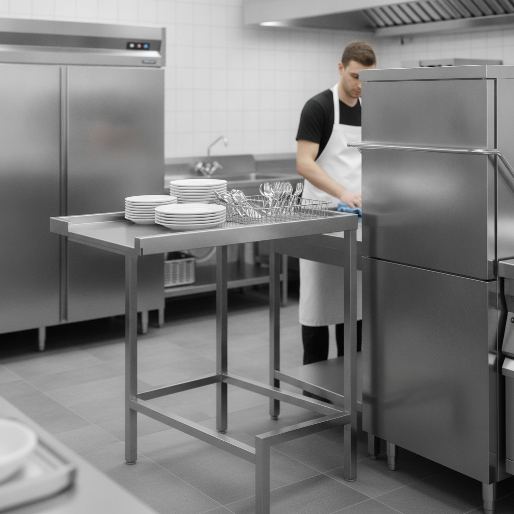 Stainless Steel Pass Through Dishwasher Table 650mm for Efficient Kitchen Use