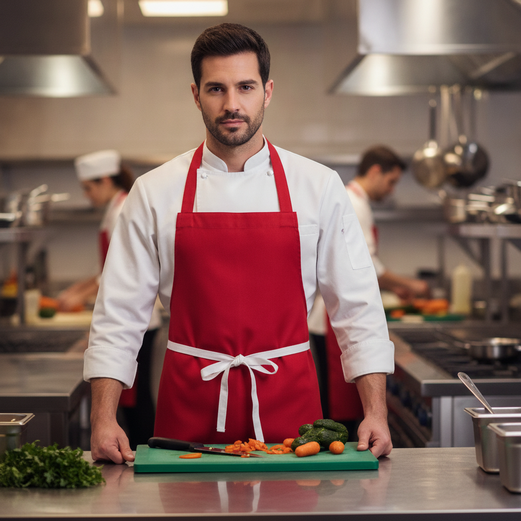 Polycotton Red Bib Apron for Professional Use