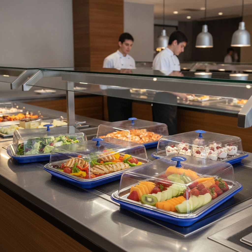 Plastic Cooling Display Tray 430x290mm with Cover for Buffets (Pack of 5)