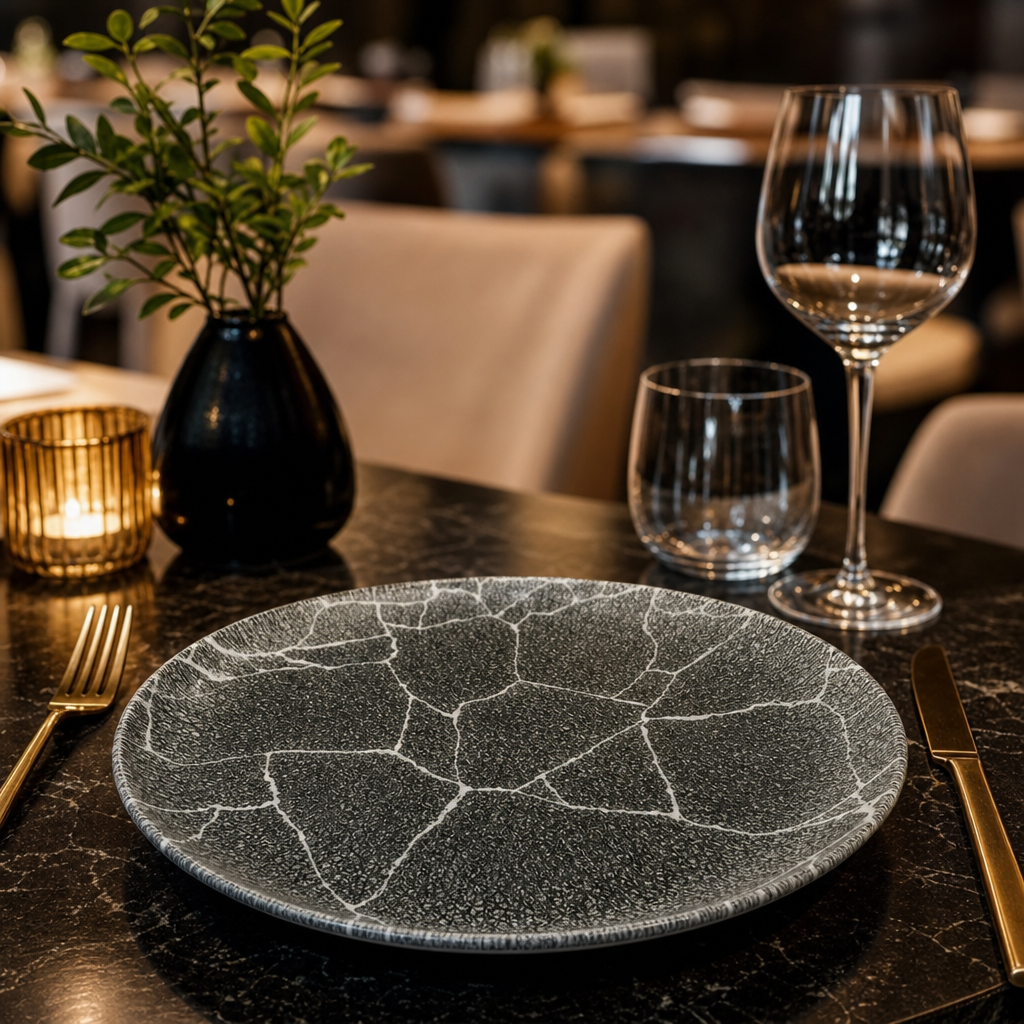 Coupe Plates 217mm Black Vitrified Ceramic for Restaurants & Cafés (Pack of 12)
