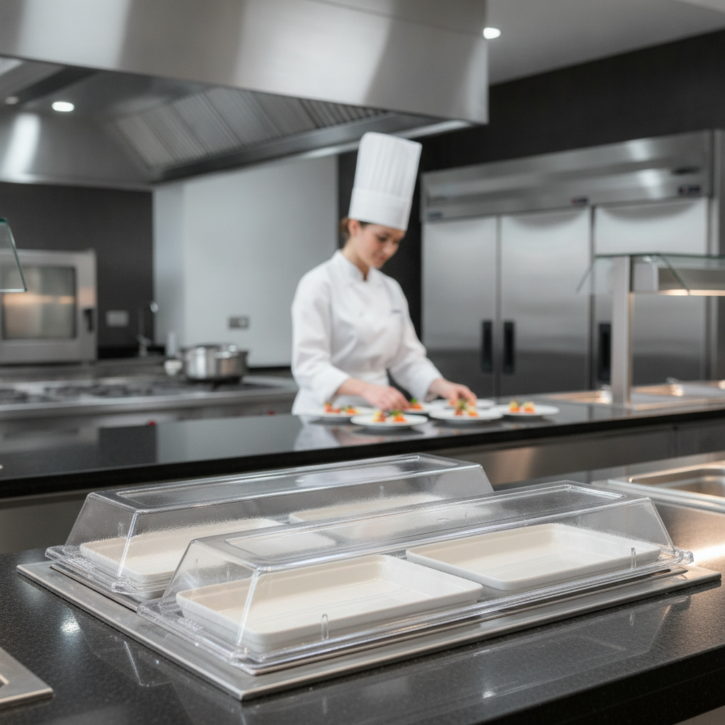 Polycarbonate Rectangular Buffet Tray Covers 560x153mm for Catering (Pack of 2)
