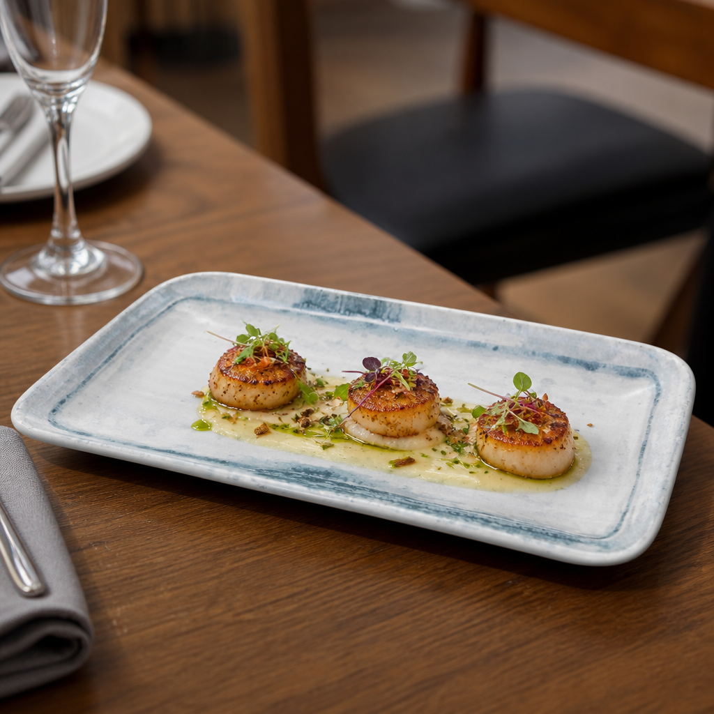 Organic Rectangular Plates Blue White China for Professional Use (Pack of 12)